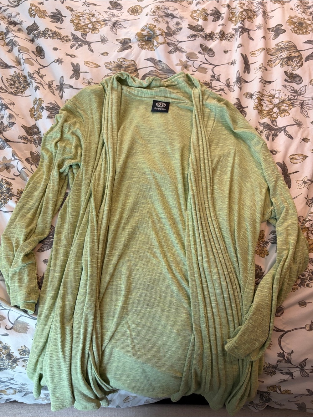 Bobeau Light Green Draped Open-Front Women's Cardigan
